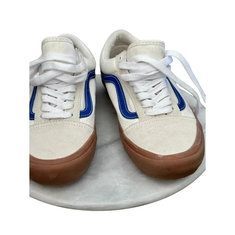 Vans Men's Blue & White Old Skool Pro Marshmallow Gum Sole Sneaker Shoes Size 7